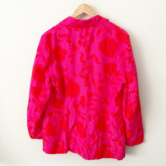 KATE SPADE NEW YORK | Classic Rose Blazer Red Pink Floral Bow Button | Large - Picture 8 of 9